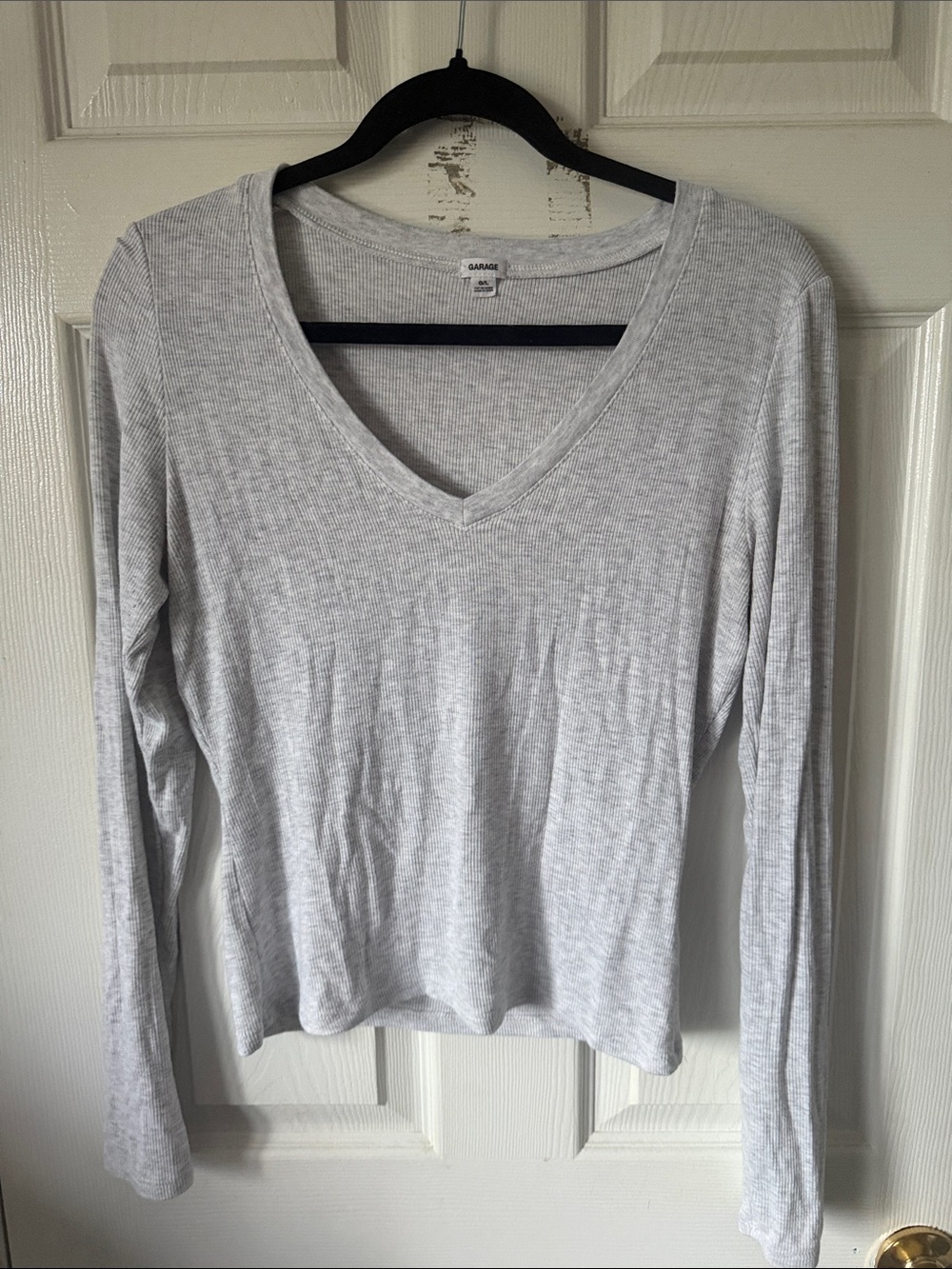 Garage Heather Gray Ribbed V-Neck Long Sleeve Top